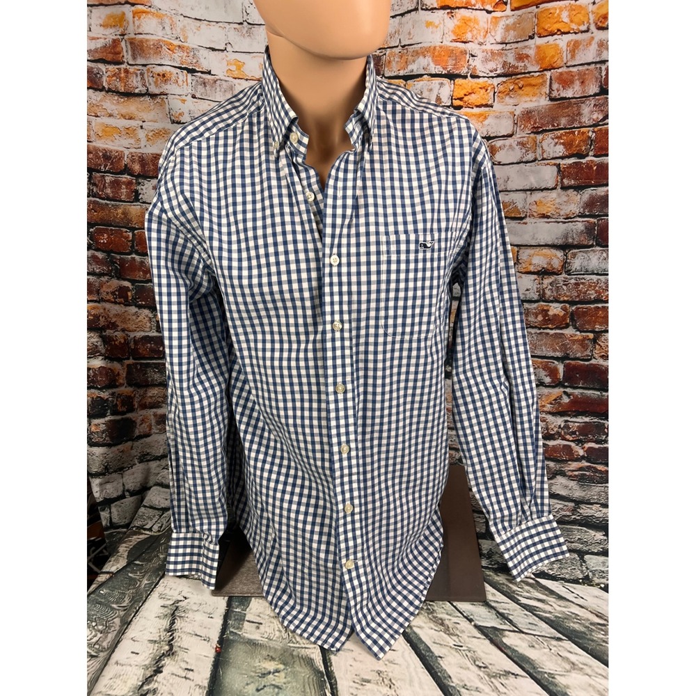 Vineyard‎ Vines Mens Tucker Shirt Blue White Gingham Check Cotton Button Down M
